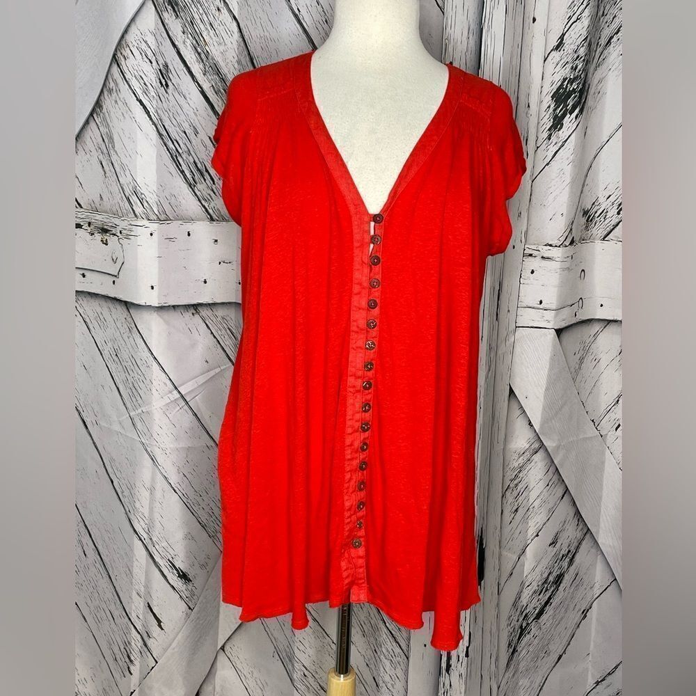 Free People Swing Tunic Button Front Red S